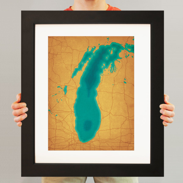 Lake Michigan Map Art City Prints