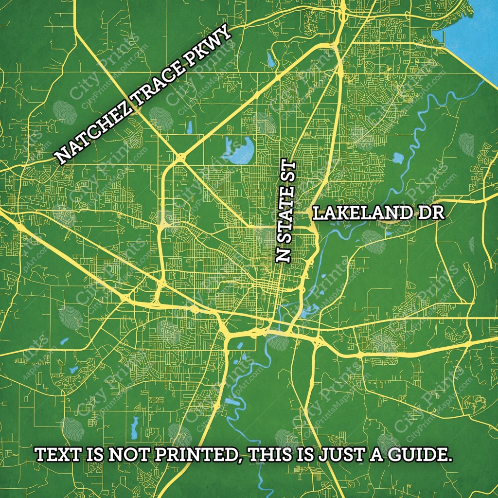 Jackson mississippi map art city prints