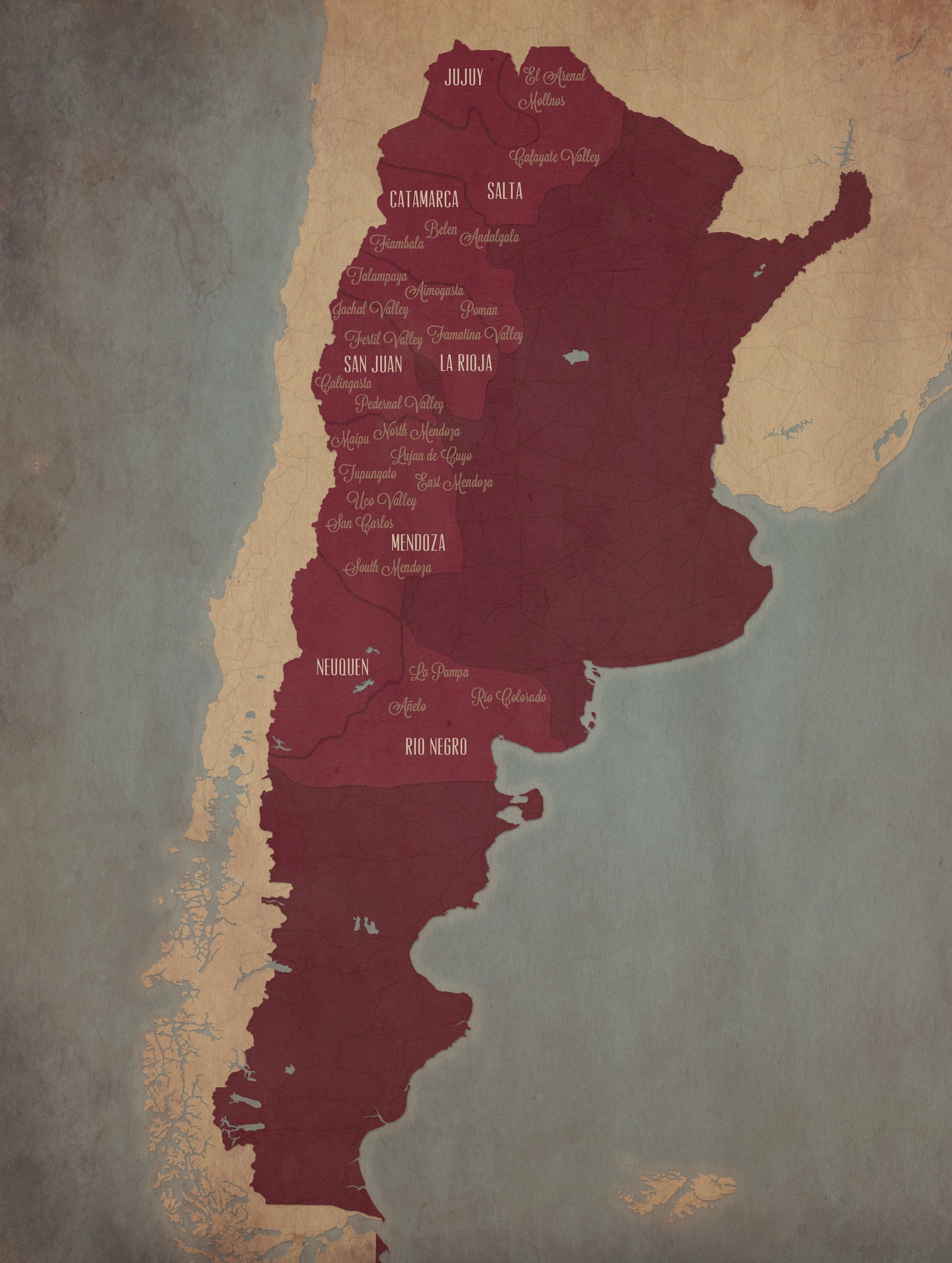 Argentina Wine Region Map City Prints